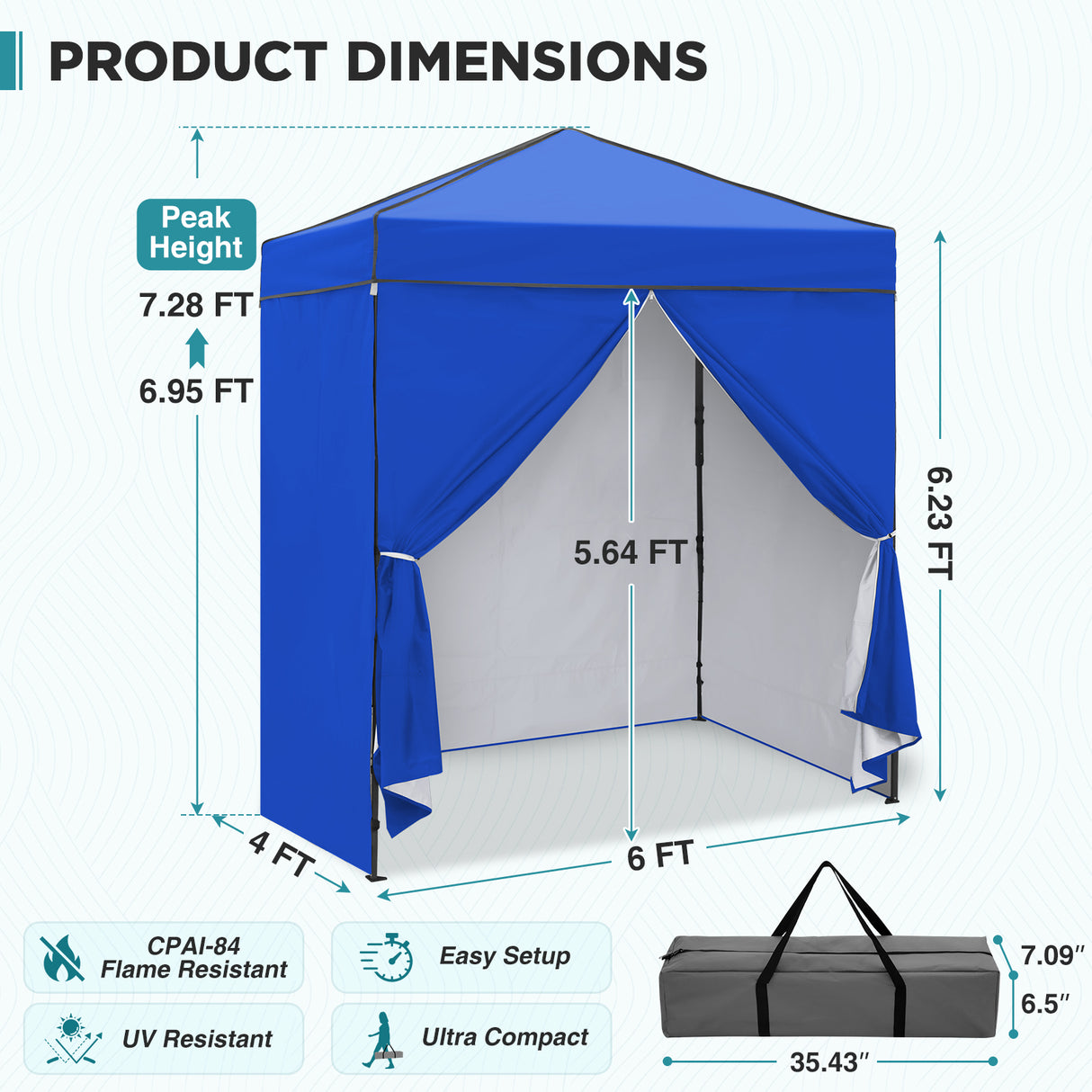 6x4 Instant Pop Up Canopy Tent  with 4 Side Wall Panels