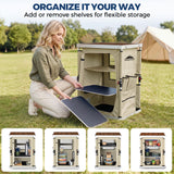 Outdoor Camping Pop Up Folding Table with Large 3-Tier Storage Organizer and Side Pockets