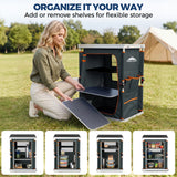 Outdoor Camping Pop Up Folding Table with Large 3-Tier Storage Organizer and Side Pockets
