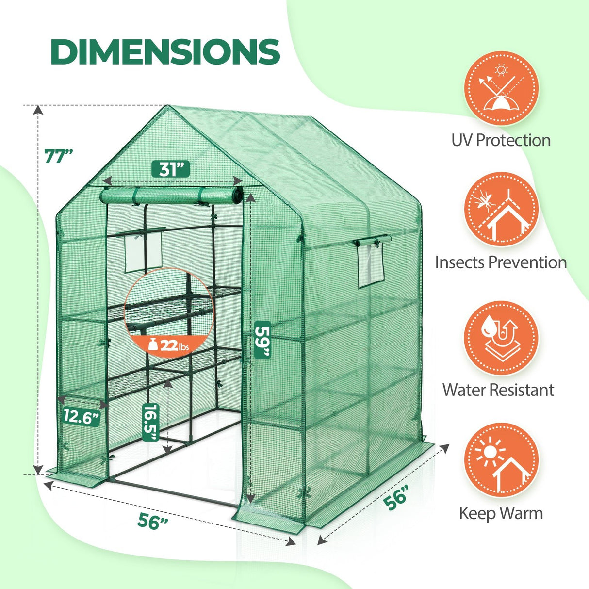 57'' x 57'' x 77'' Mini Walk - in Greenhouse - Eagle Peak
