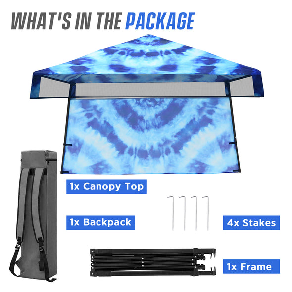 Eagle Peak SHADE GRAPHiX Day 8x8 Tripper Pop Up Canopy Tent with Digital Printed Tie Dye Blue