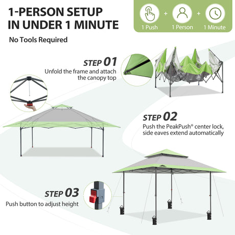 13x13 Pop Up Canopy Tent, Auto Extended Eaves