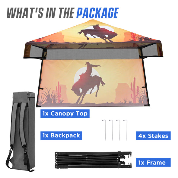 Eagle Peak SHADE GRAPHiX Day 8x8 Tripper Pop Up Canopy Tent with Digital Printed Cowboy
