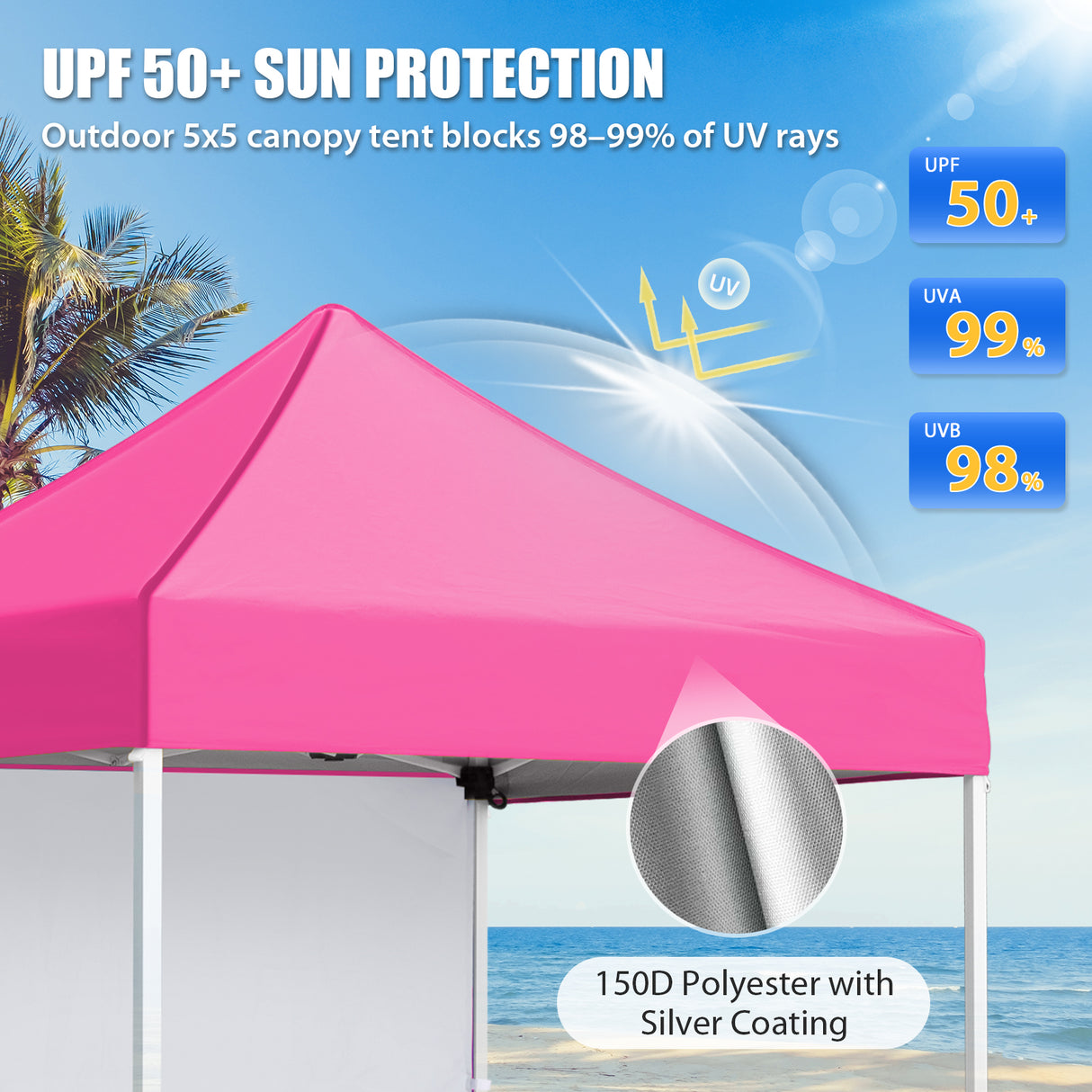 5x5 Straight Leg Pop Up Canopy Tent with One Removable Sunwall