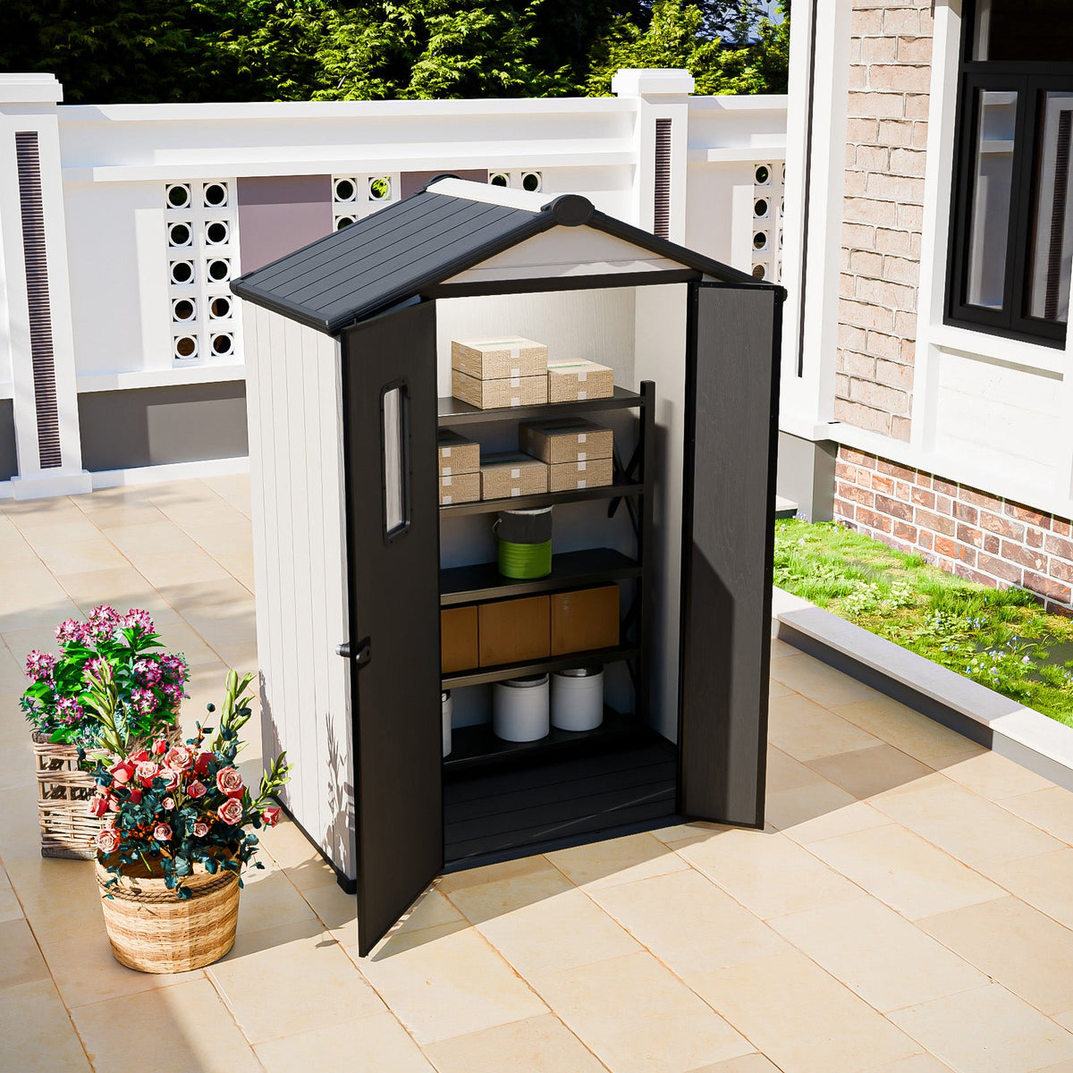 5x3/6x4/8x6/8x8 Outdoor Storage Shed with Floor, White/Gray - Eagle Peak®