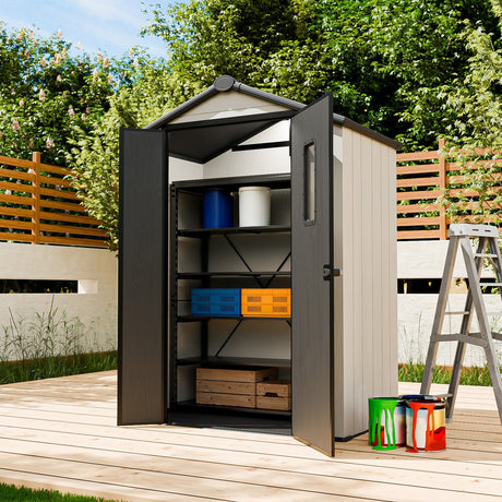 5x3/6x4/8x6/8x8 Outdoor Storage Shed with Floor, White/Gray - Eagle Peak®