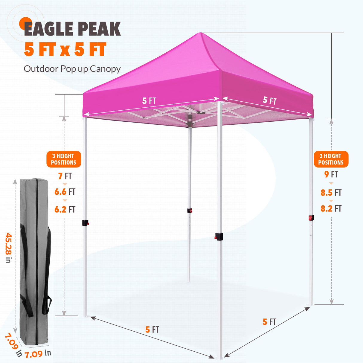 5x5 Pop Up Canopy Tent Instant Straight Leg Outdoor Canopy Easy Set - up - Eagle Peak Custom Canopy Tent