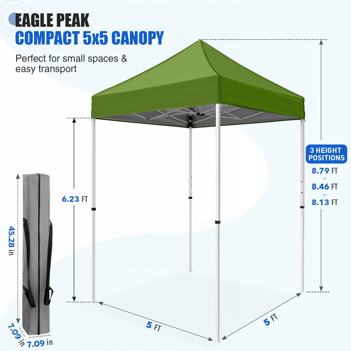 5x5 Pop Up Canopy Tent Instant Straight Leg Outdoor Canopy Easy Set-up - Eagle Peak®