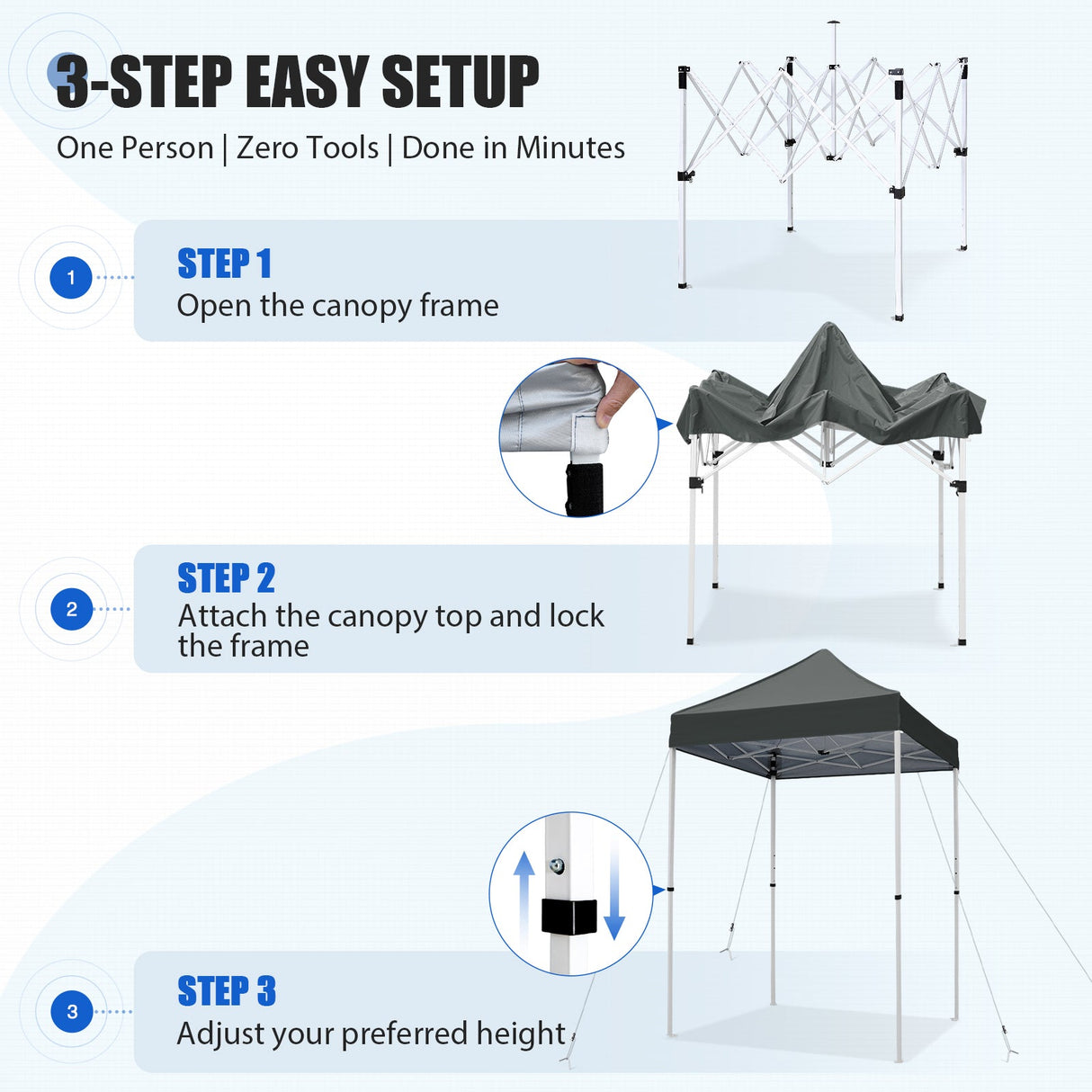 5x5 Pop Up Canopy Tent Instant Straight Leg Outdoor Canopy Easy Set-up - Eagle Peak®