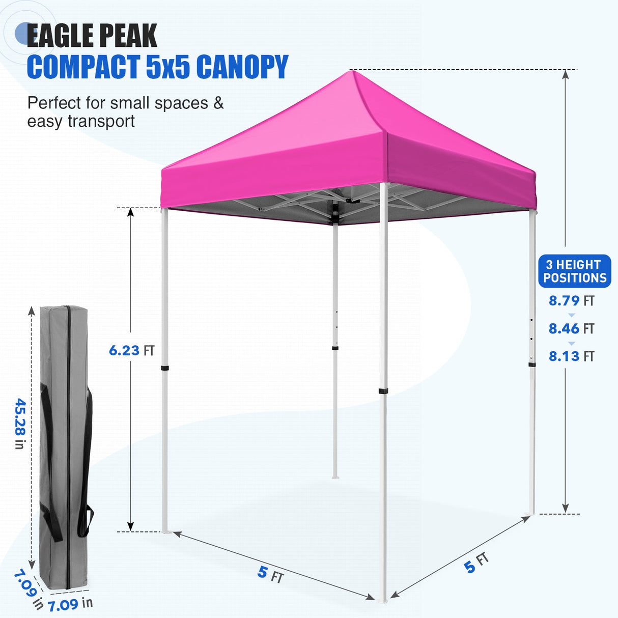 5x5 Pop Up Canopy Tent Instant Straight Leg Outdoor Canopy Easy Set-up - Eagle Peak®