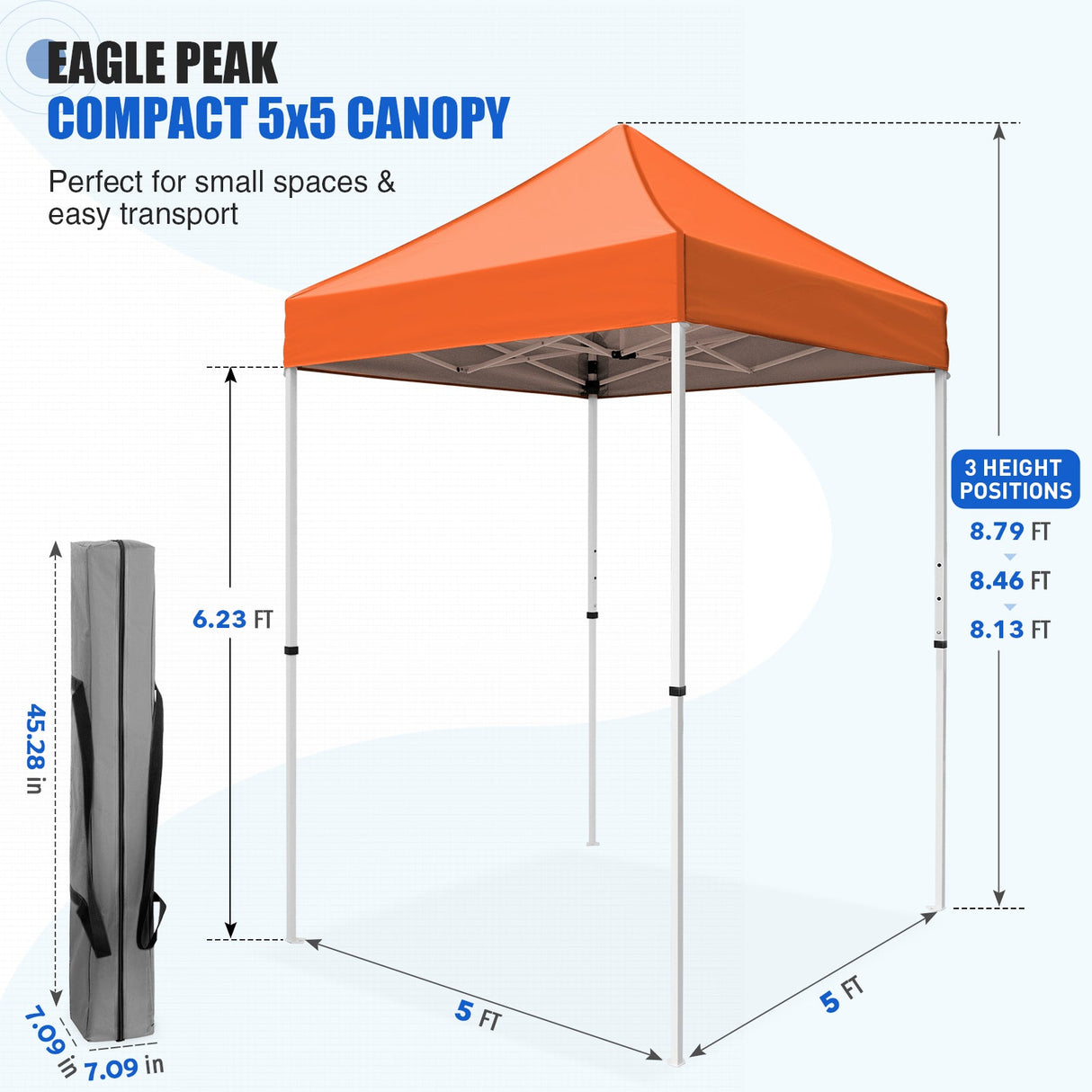 5x5 Pop Up Canopy Tent Instant Straight Leg Outdoor Canopy Easy Set-up - Eagle Peak®