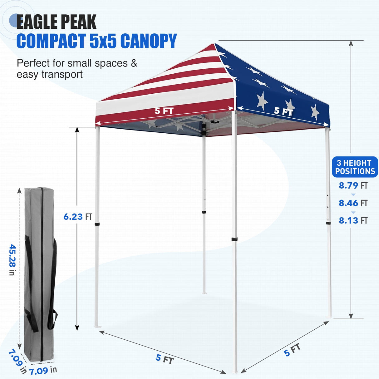 5x5 Pop Up Canopy Tent Instant Straight Leg Outdoor Canopy Easy Set-up - Eagle Peak®