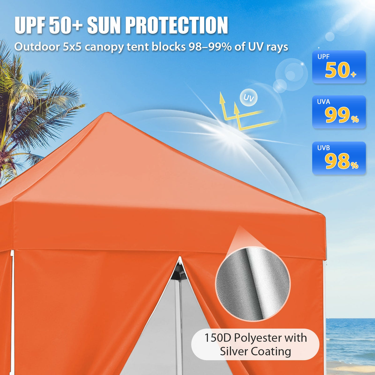 5x5 Pop Up Canopy Tent with 4 Removable Sidewalls - Eagle Peak®