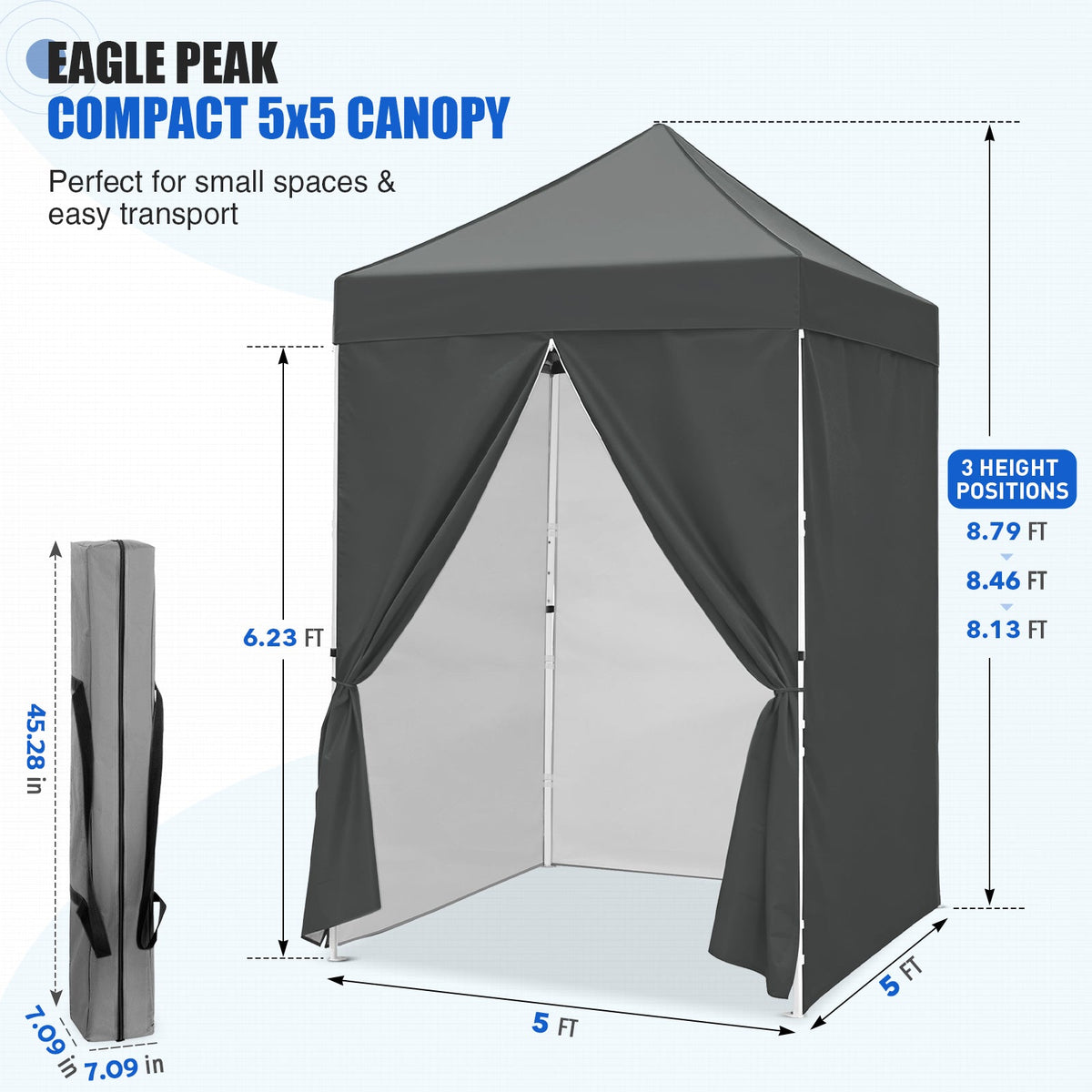 5x5 Pop Up Canopy Tent with 4 Removable Sidewalls - Eagle Peak®