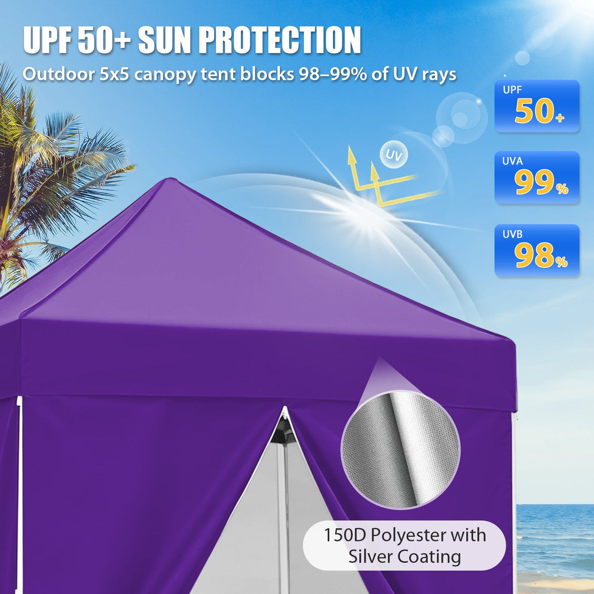 5x5 Pop Up Canopy Tent with 4 Removable Sidewalls - Eagle Peak®