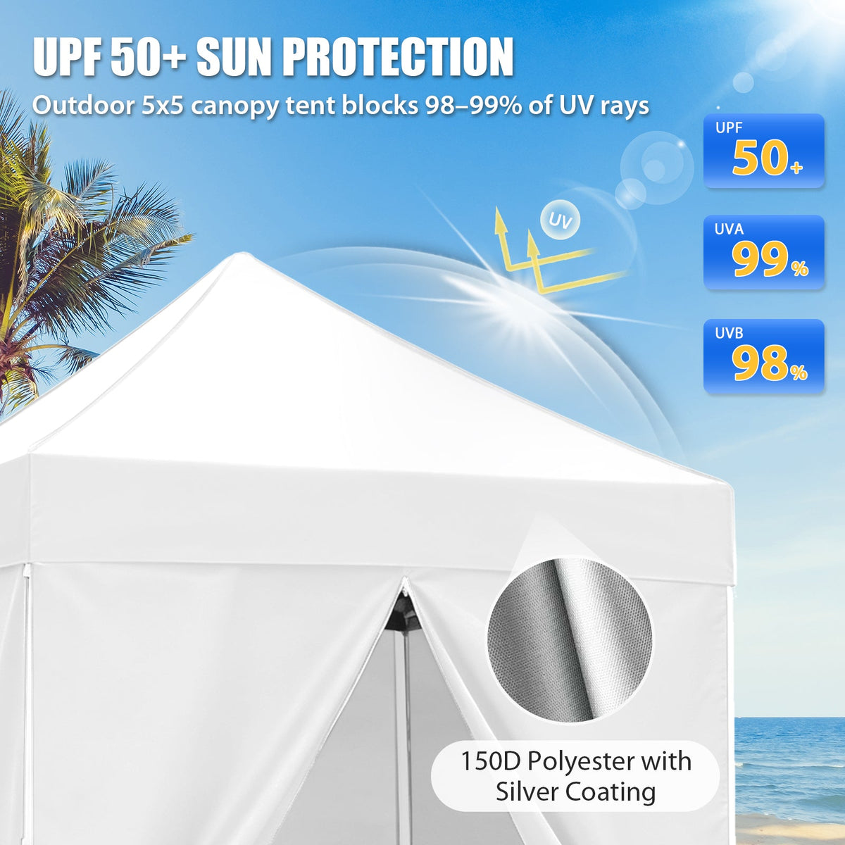 5x5 Pop Up Canopy Tent with 4 Removable Sidewalls - Eagle Peak®