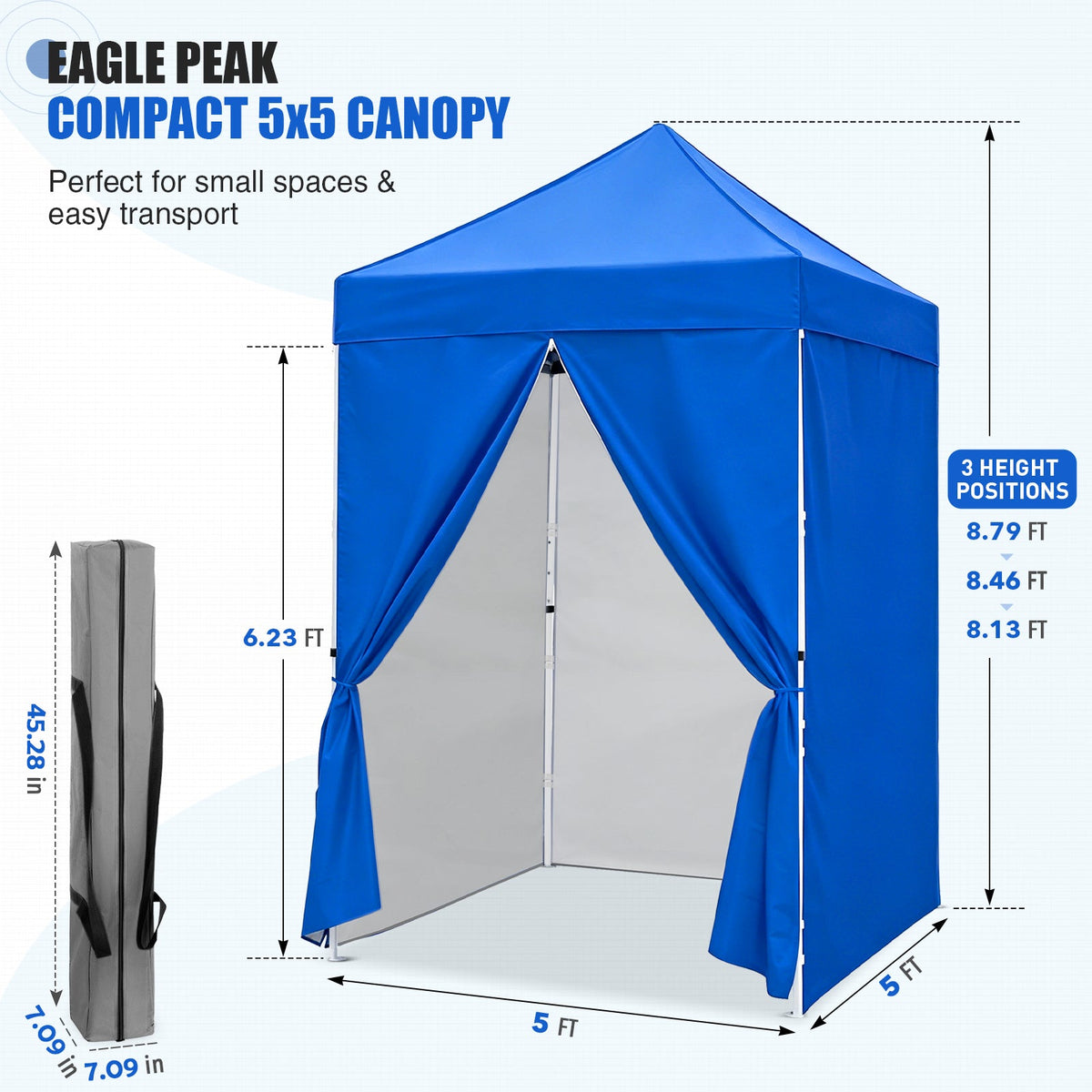 5x5 Pop Up Canopy Tent with 4 Removable Sidewalls - Eagle Peak®