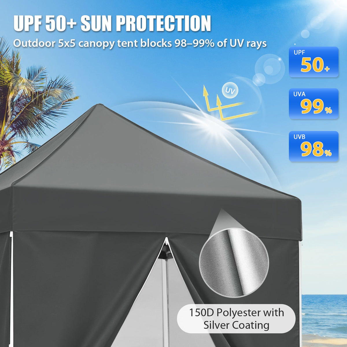 5x5 Pop Up Canopy Tent with 4 Removable Sidewalls - Eagle Peak®