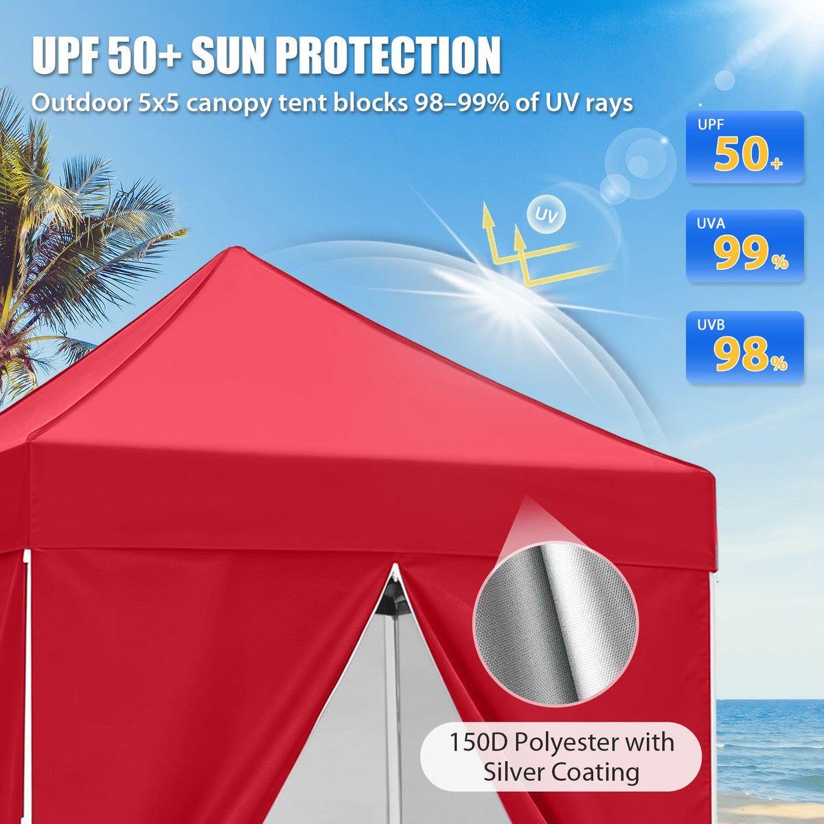 5x5 Pop Up Canopy Tent with 4 Removable Sidewalls - Eagle Peak®