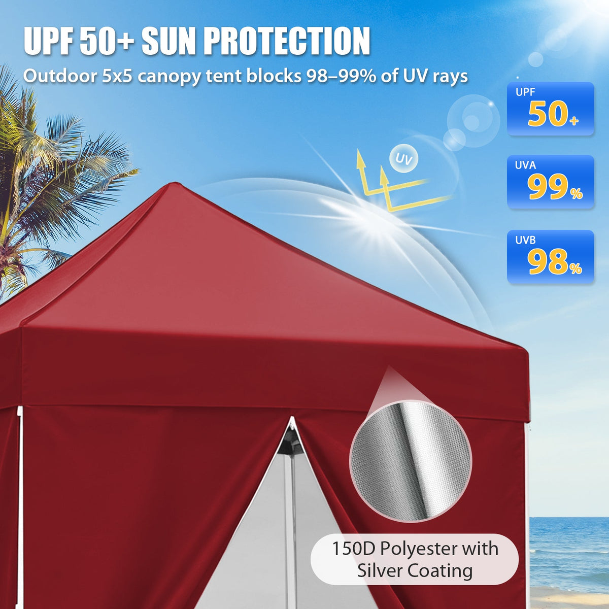 5x5 Pop Up Canopy Tent with 4 Removable Sidewalls - Eagle Peak®