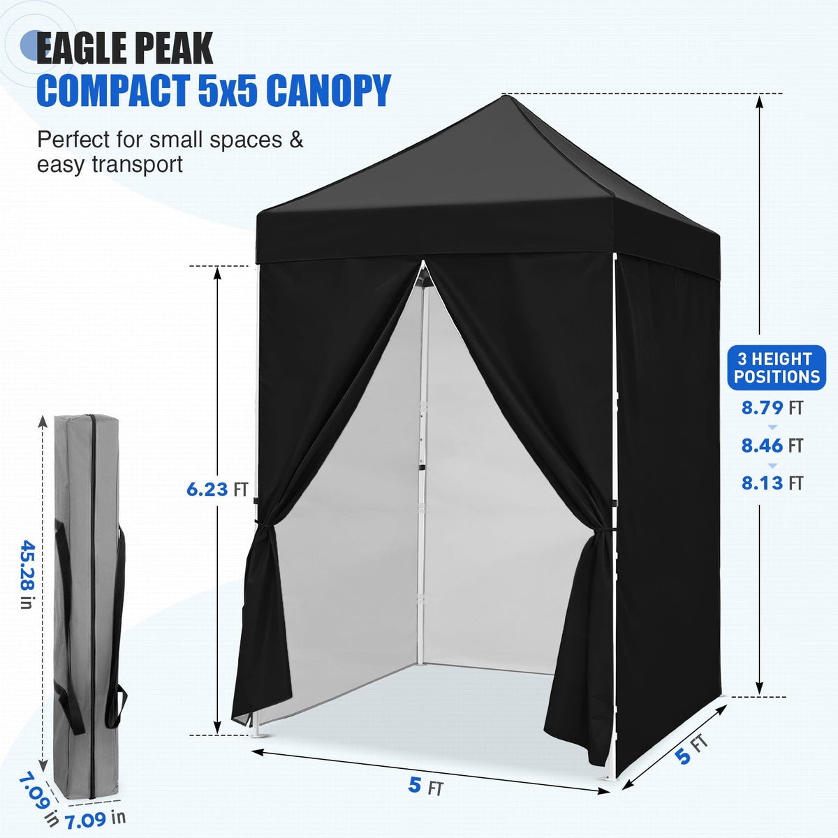 5x5 Pop Up Canopy Tent with 4 Removable Sidewalls - Eagle Peak®