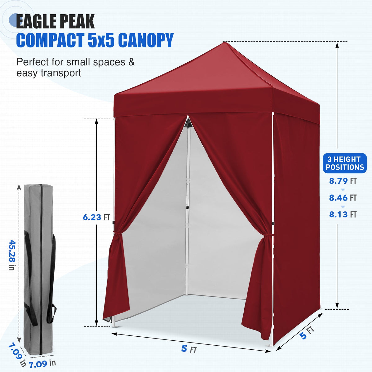 5x5 Pop Up Canopy Tent with 4 Removable Sidewalls - Eagle Peak®
