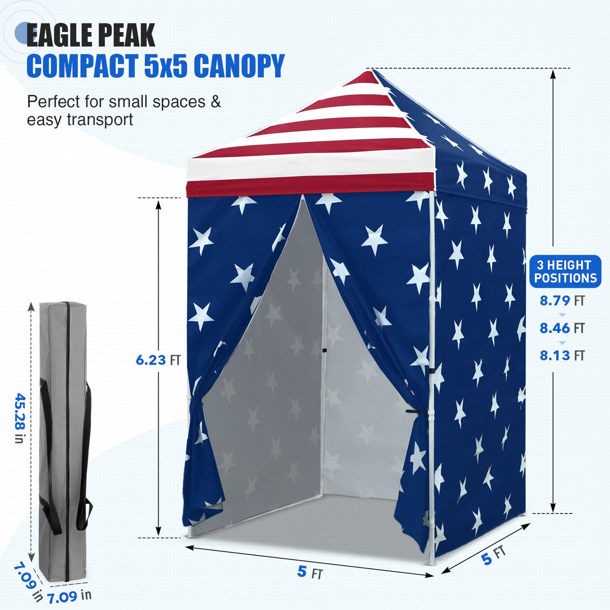 5x5 Pop Up Canopy Tent with 4 Removable Sidewalls - Eagle Peak®