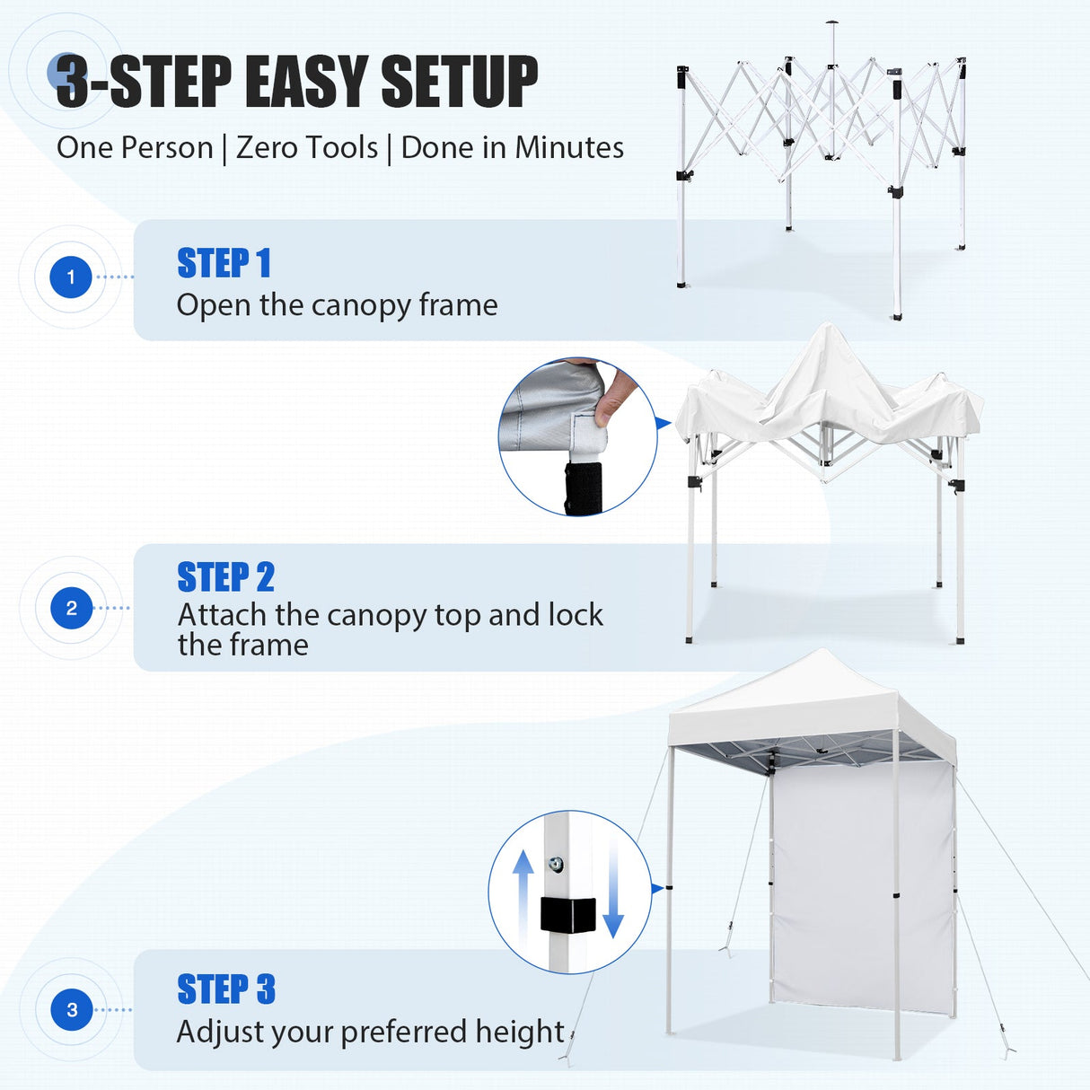5x5 Straight Leg Pop Up Canopy Tent with One Removable Sunwall - Eagle Peak®