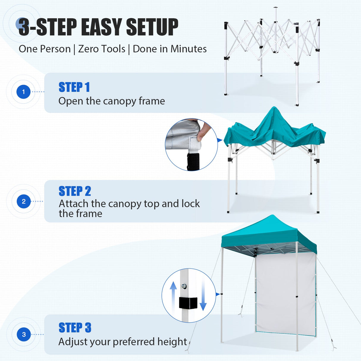5x5 Straight Leg Pop Up Canopy Tent with One Removable Sunwall - Eagle Peak®