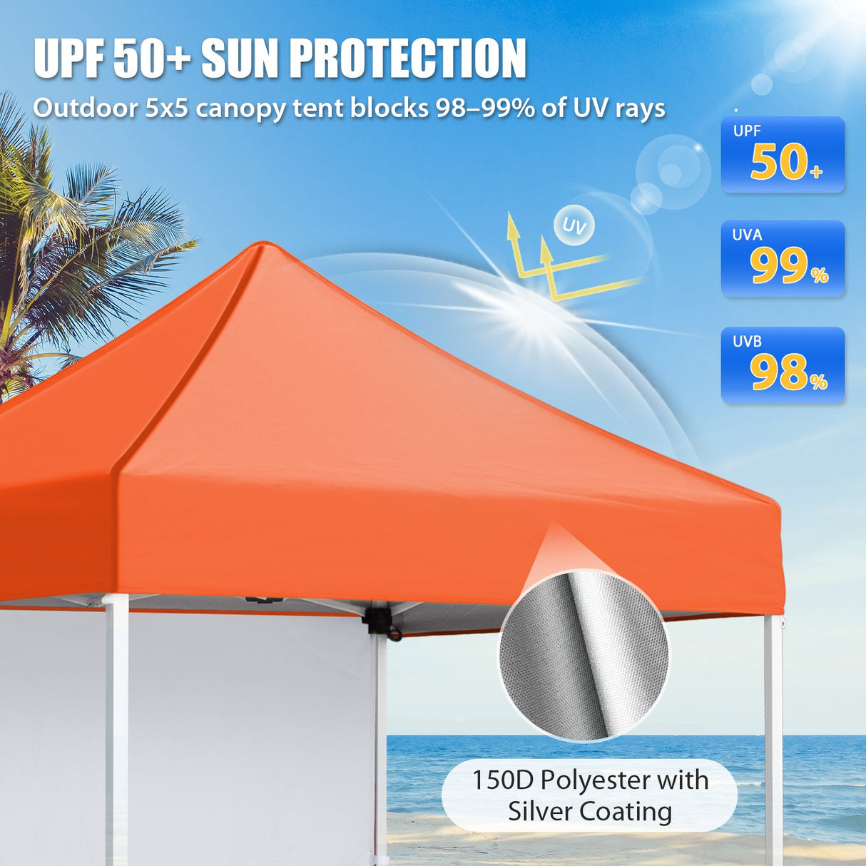 5x5 Straight Leg Pop Up Canopy Tent with One Removable Sunwall - Eagle Peak®