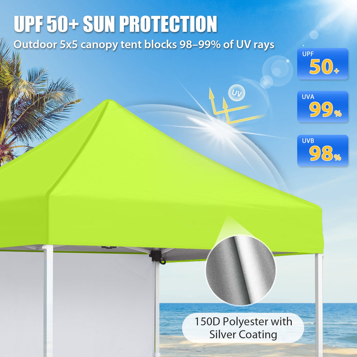 5x5 Straight Leg Pop Up Canopy Tent with One Removable Sunwall - Eagle Peak®
