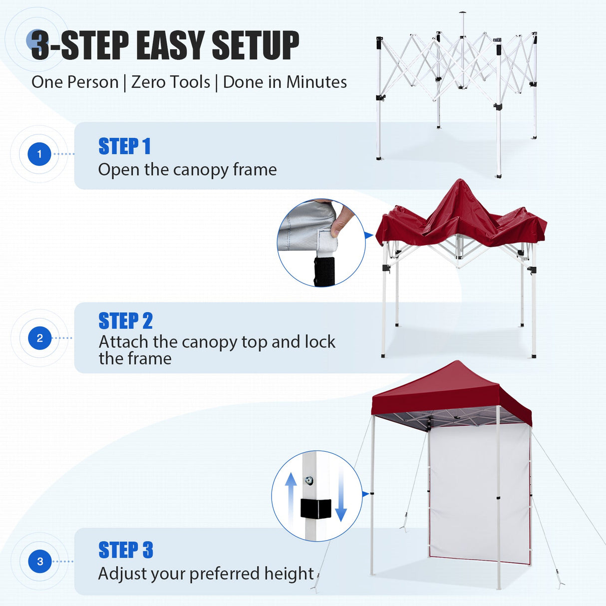 5x5 Straight Leg Pop Up Canopy Tent with One Removable Sunwall - Eagle Peak®