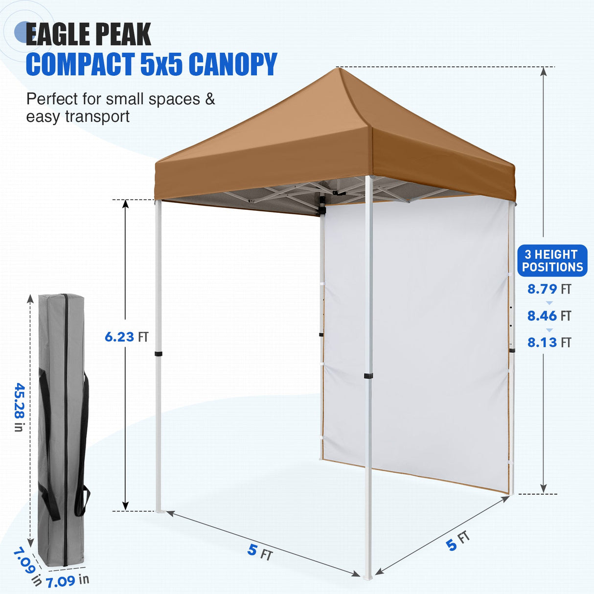 5x5 Straight Leg Pop Up Canopy Tent with One Removable Sunwall - Eagle Peak®