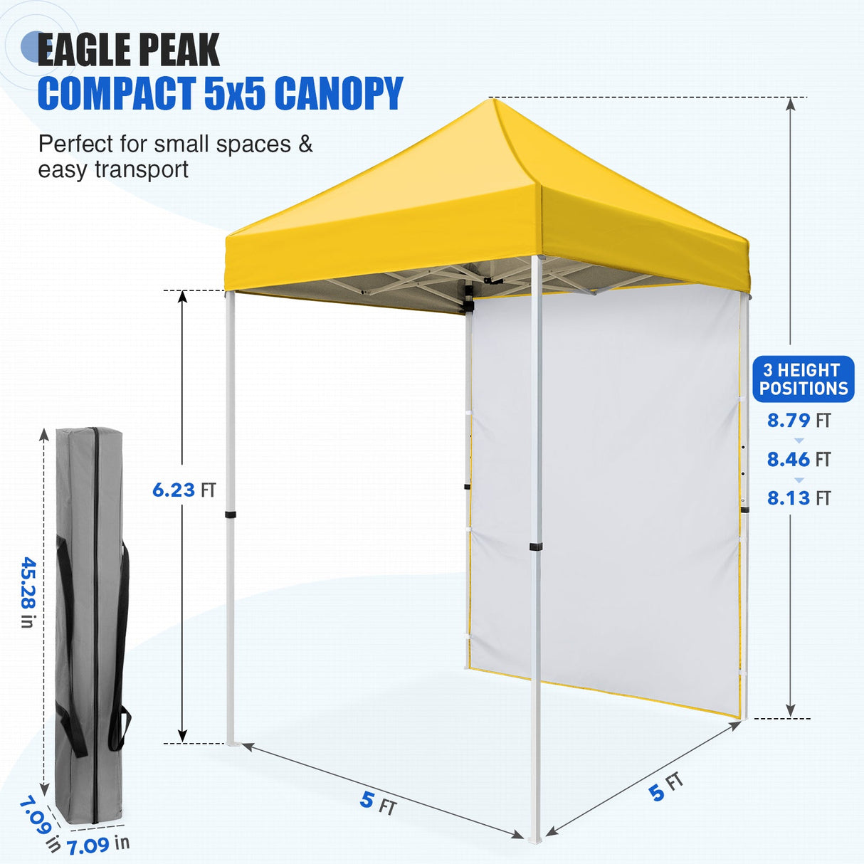 5x5 Straight Leg Pop Up Canopy Tent with One Removable Sunwall - Eagle Peak®