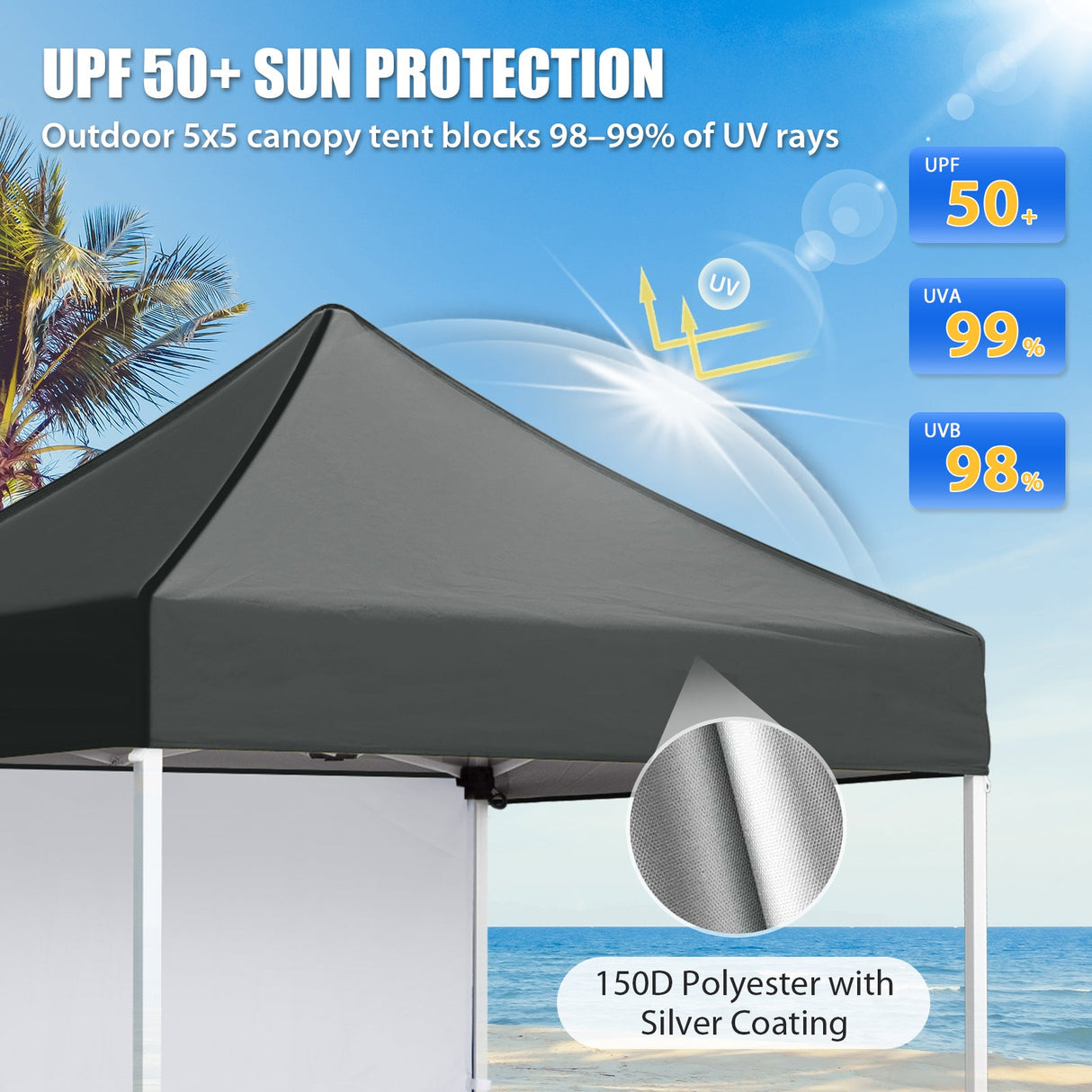 5x5 Straight Leg Pop Up Canopy Tent with One Removable Sunwall - Eagle Peak®