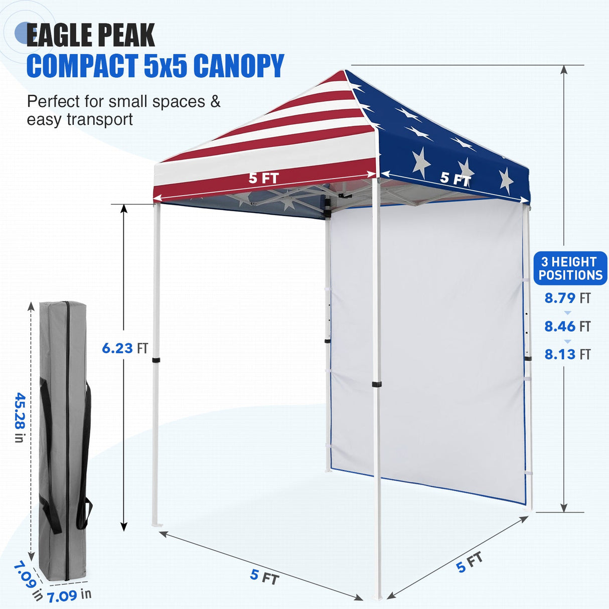 5x5 Straight Leg Pop Up Canopy Tent with One Removable Sunwall - Eagle Peak®