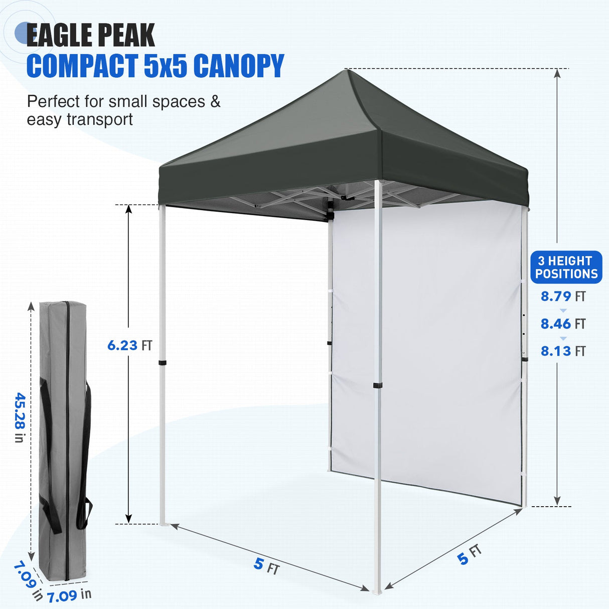 5x5 Straight Leg Pop Up Canopy Tent with One Removable Sunwall - Eagle Peak®