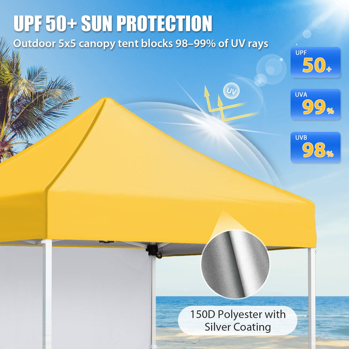 5x5 Straight Leg Pop Up Canopy Tent with One Removable Sunwall - Eagle Peak®