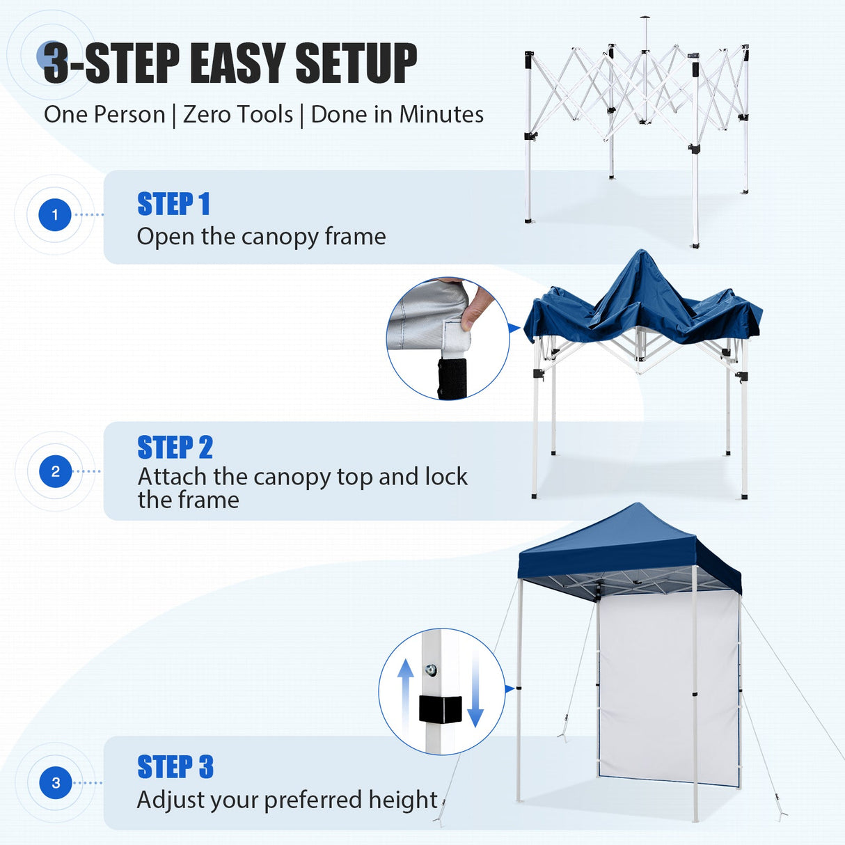 5x5 Straight Leg Pop Up Canopy Tent with One Removable Sunwall - Eagle Peak®