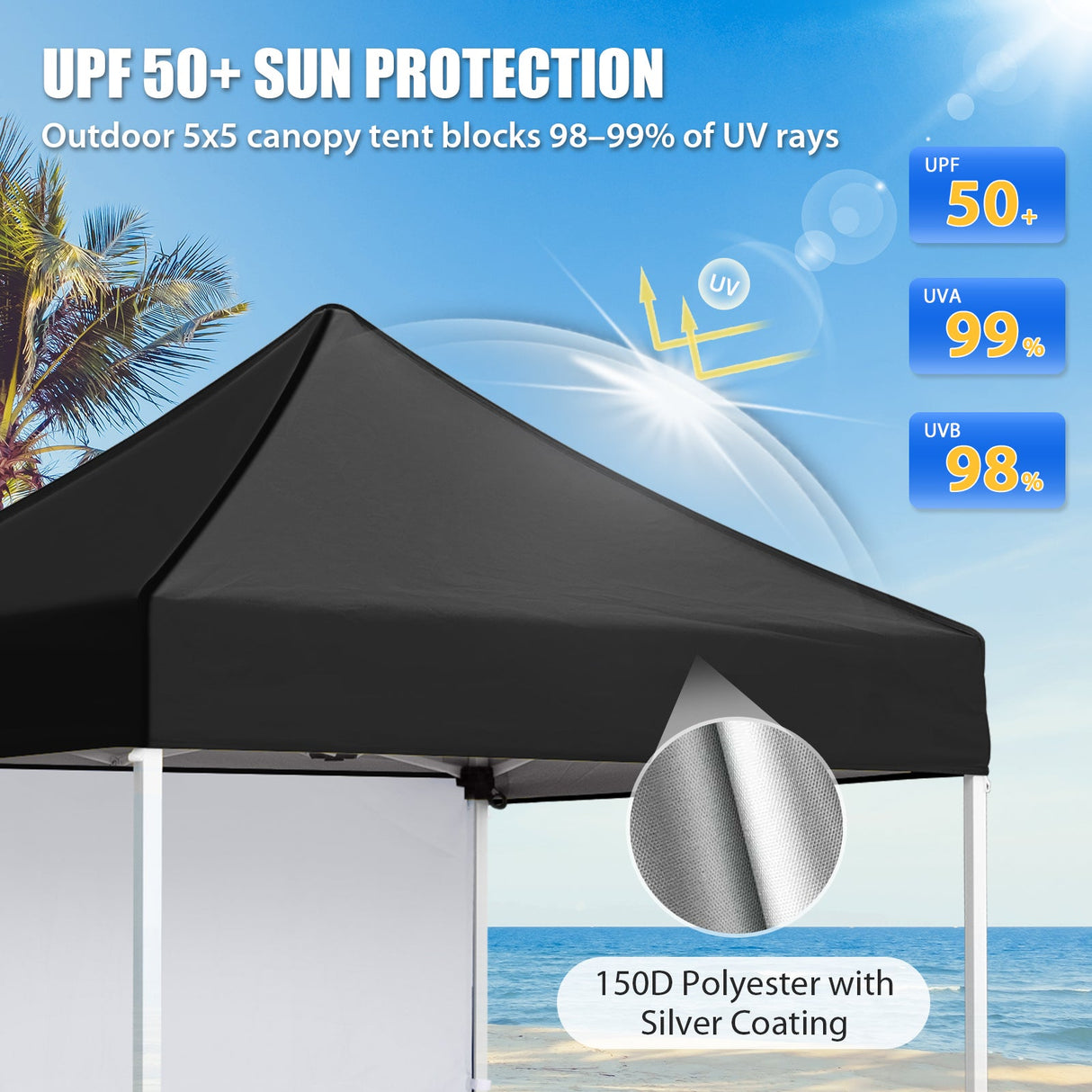 5x5 Straight Leg Pop Up Canopy Tent with One Removable Sunwall - Eagle Peak®