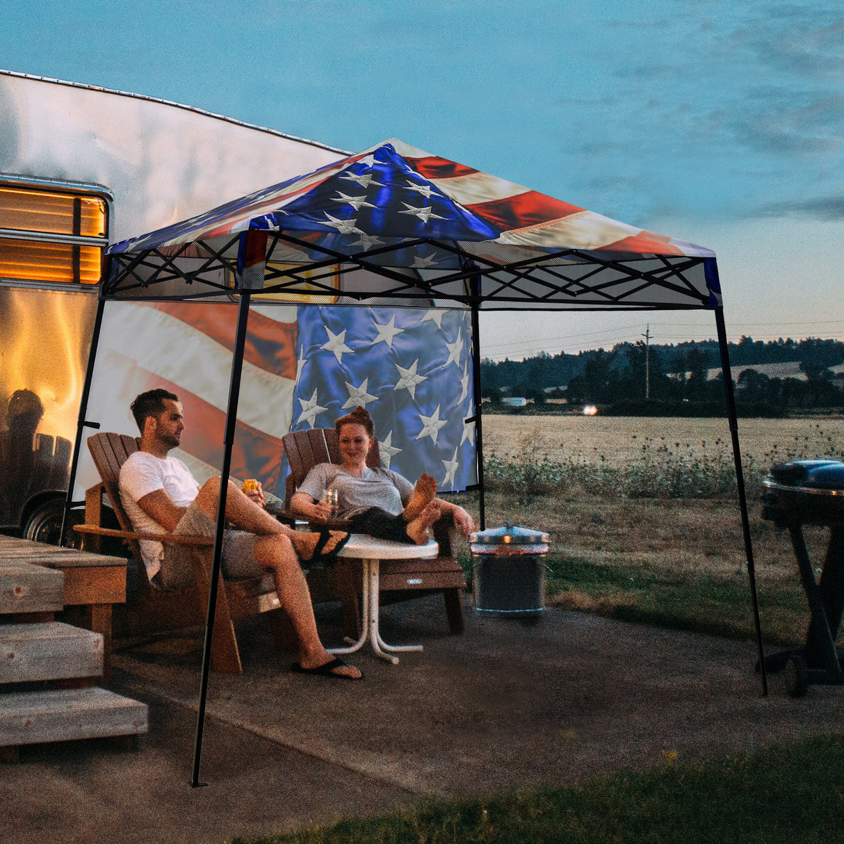 Eagle Peak SHADE GRAPHiX Day Tripper 8x8 Pop Up Canopy Tent with Digital Printed Stars and Stripes Top