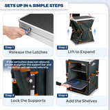 Outdoor Camping Pop Up Folding Table with Large 3-Tier Storage Organizer and Side Pockets