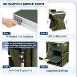Outdoor Camping Pop Up Folding Table with Large 3-Tier Storage Organizer and Side Pockets