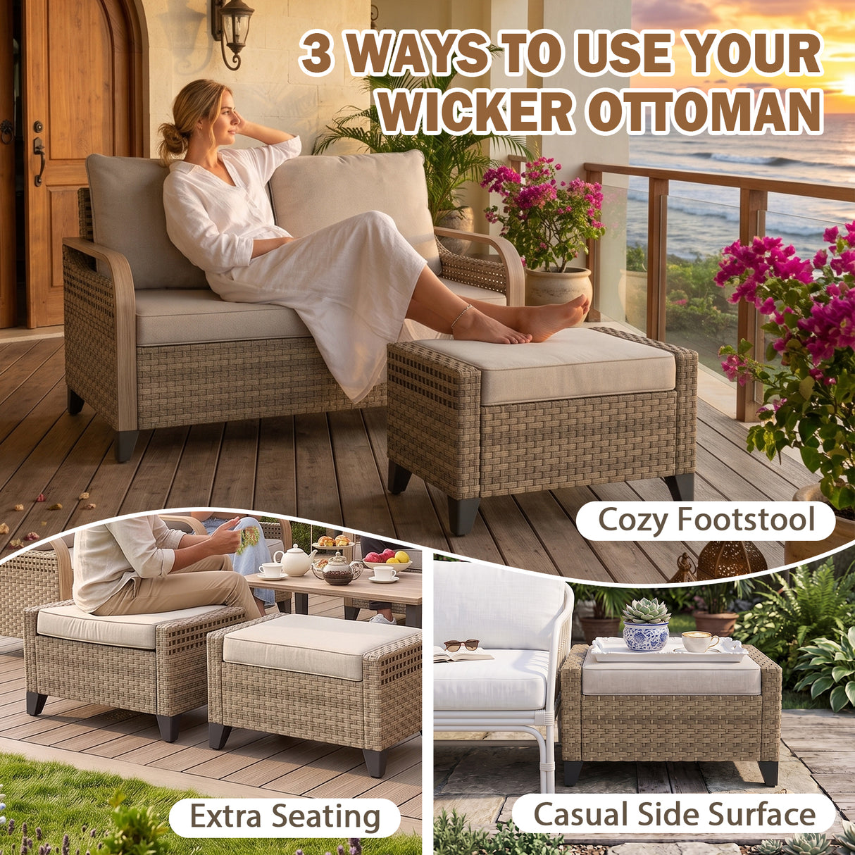 Modern Wicker 5 Piece Furniture Set w/ Patio Chairs, Brown/Gray
