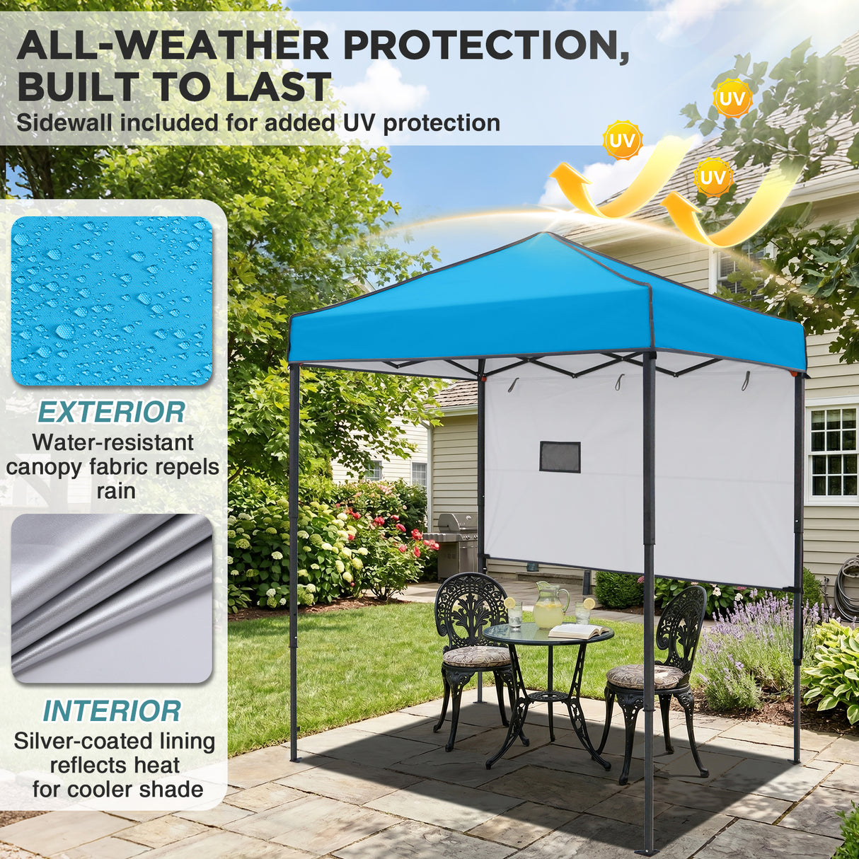 6x4 ft Instant Pop Up Canopy with Adjustable Sun Wall