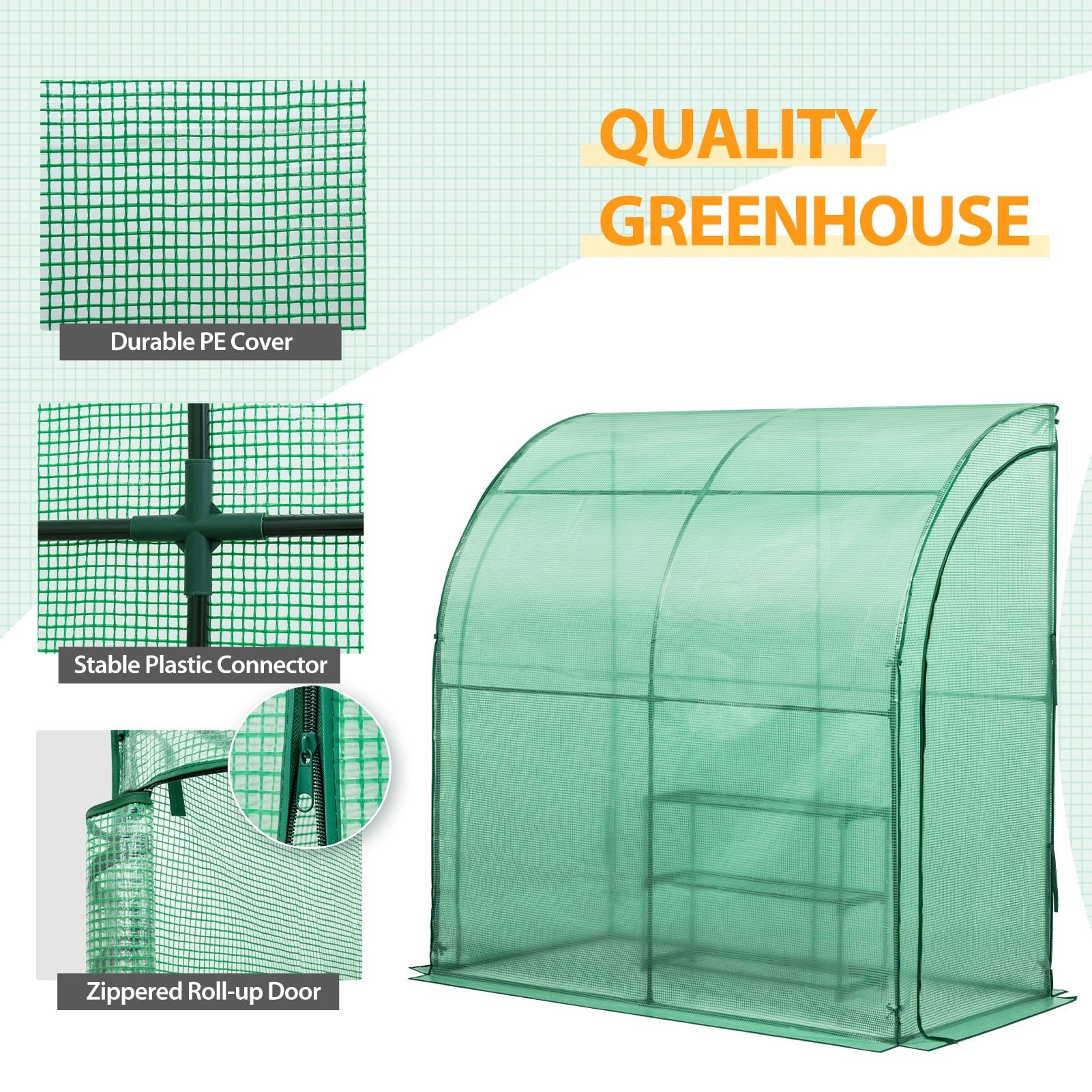 6.6x3.3x6.9 Outdoor Lean to Walk-in Greenhouse with Shelf – Eagle