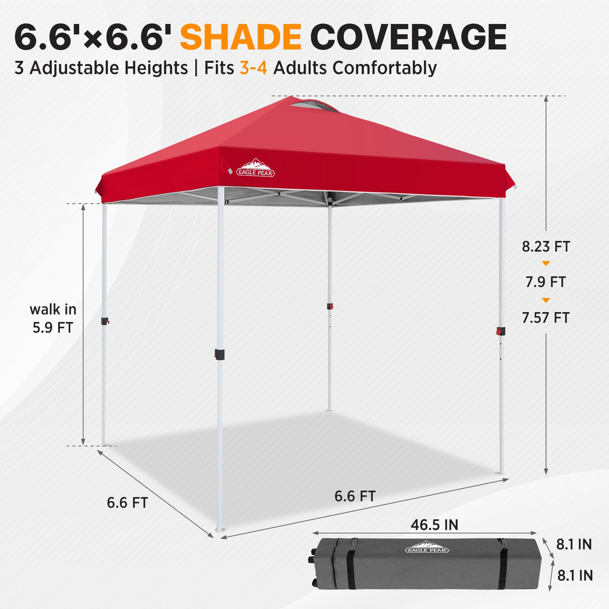 6.6x6.6 Pop Up Canopy Tent Easy Up Canopy Outdoor - Eagle Peak®