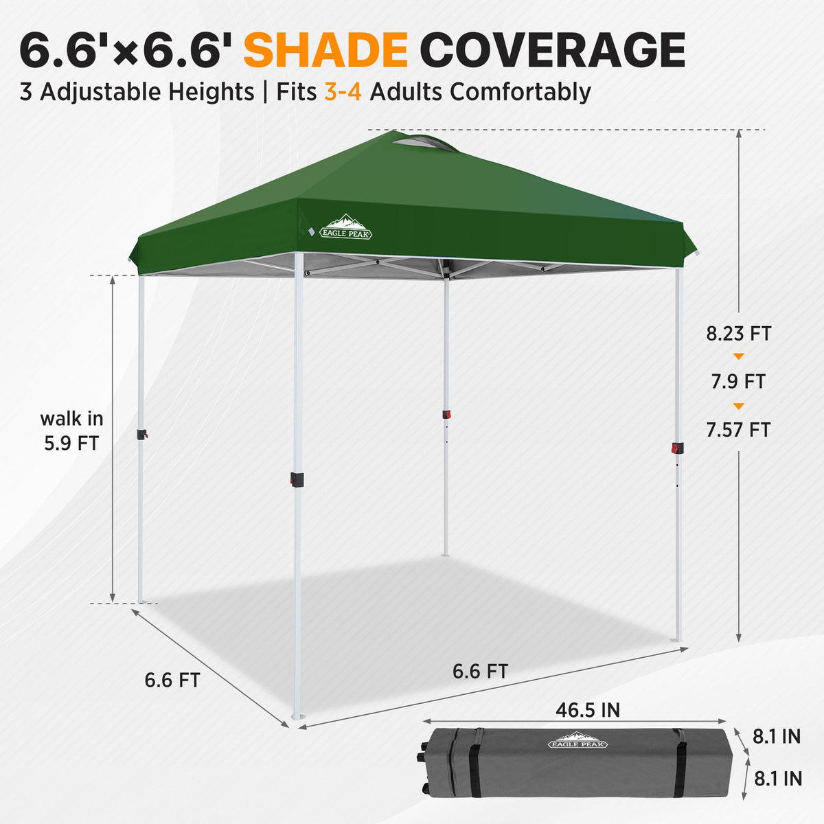 6.6x6.6 Pop Up Canopy Tent Easy Up Canopy Outdoor - Eagle Peak®