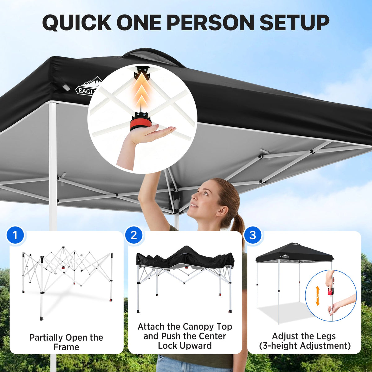 6.6x6.6 Pop Up Canopy Tent Easy Up Canopy Outdoor - Eagle Peak®