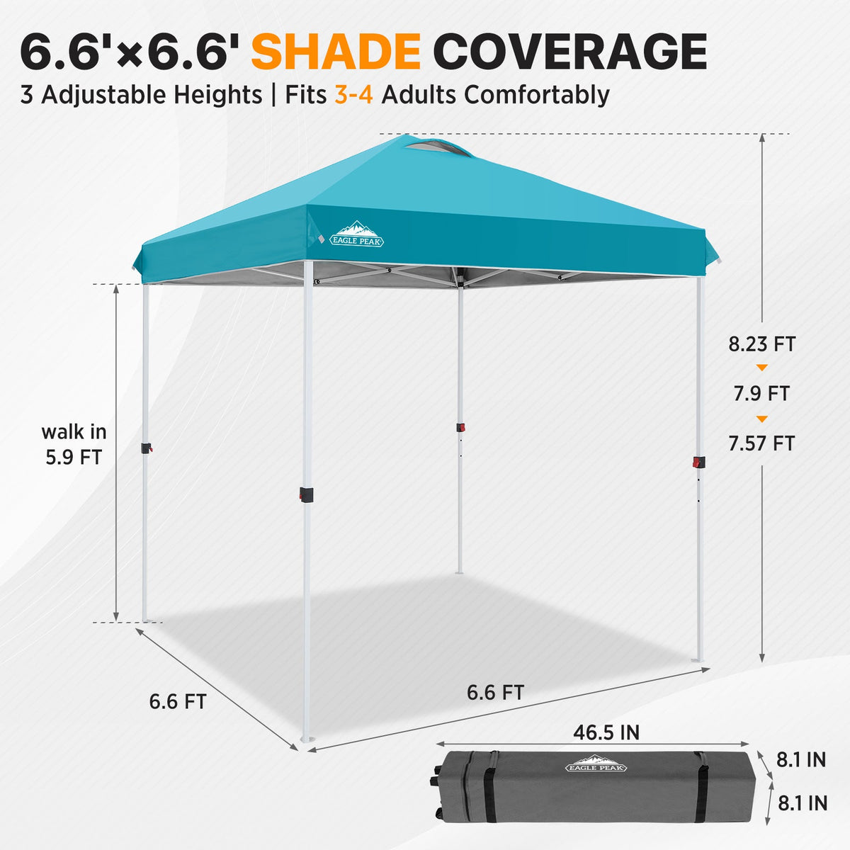6.6x6.6 Pop Up Canopy Tent Easy Up Canopy Outdoor - Eagle Peak®